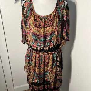 IcE, 10 two-tier ruffle dress elastic waist boat neck collar ruffled short sleev